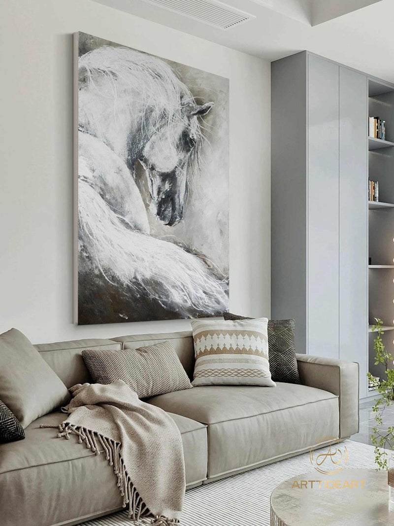 Horse painting,Horse art,Oversize Horse Painting,Original white horse large painting, Hand Made Wall Art ,Oil Painting,Acrylic painting