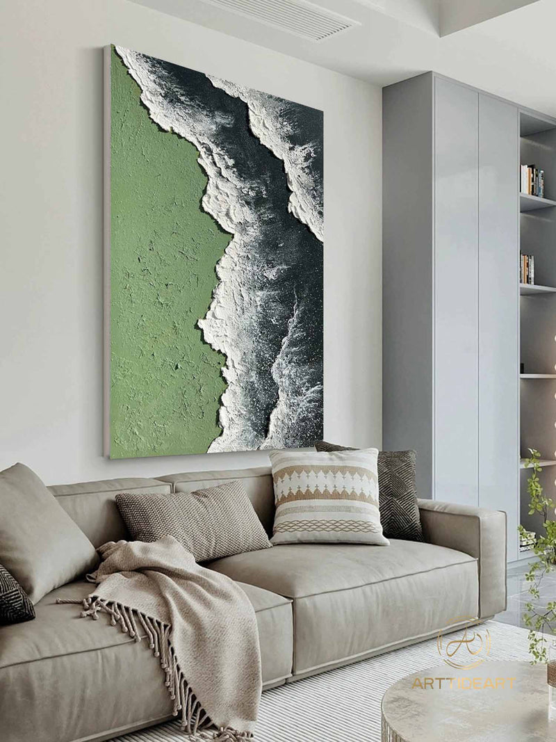 Original Ocean Wave Oil Painting On Canvas Abstract Texture Green Ocean Wave Painting Sea Wall Art Personalized Gifts Room Decor