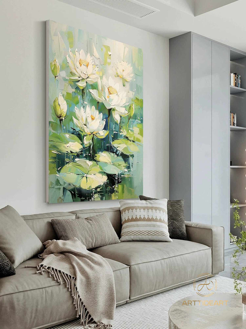 White Lotus Painting on Canvas Lotus Painting Original Abstract Painting Landscape Painting Impression Art Contemporary Art