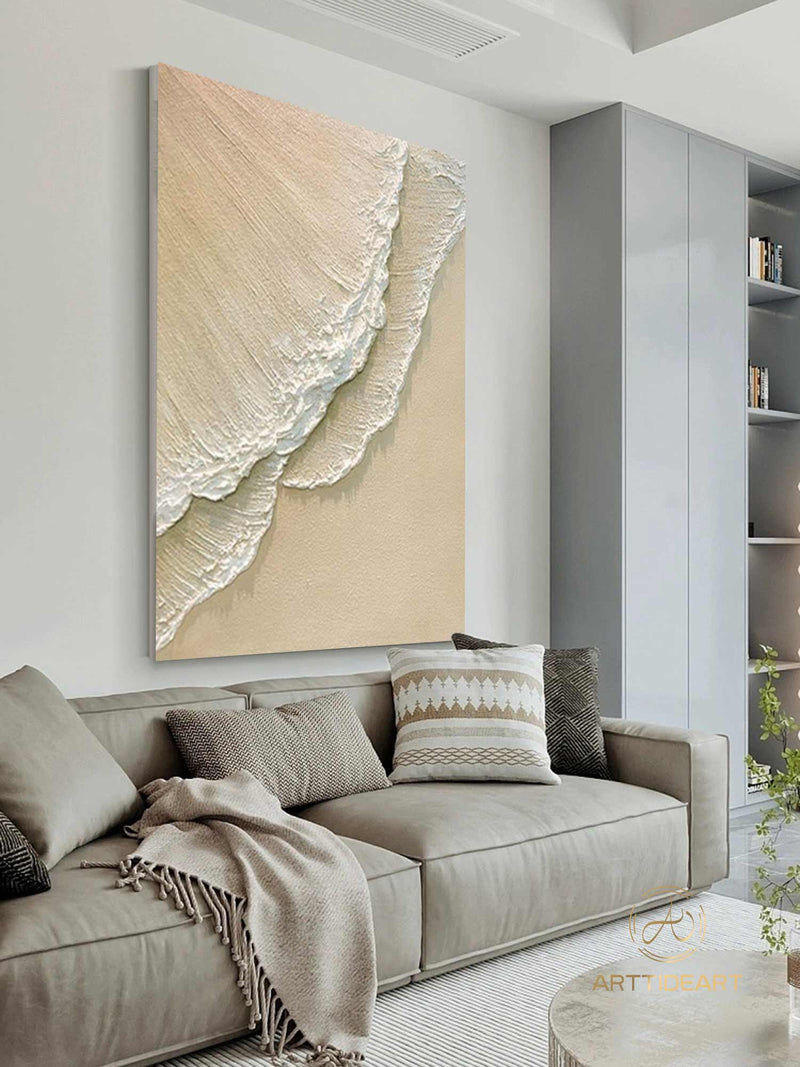 3D Minimalist Ocean Painting on Canvas Ocean Waves Abstract Painting Textured Wall Art Earth Tone Abstract Art Abstract Minimalist Painting