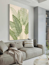 Organic-Style Tree Leaf Painting 3D Textured Art Banana Leaf Botanical Wall Art Abstract Painting Beige Green Original Plants Painting