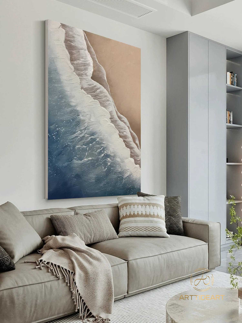 Original Ocean Wave Oil Painting On Canvas Abstract Minimalist Painting Ocean Textured Art Custom Blue Sea Wall Art Living Room Decor Gift