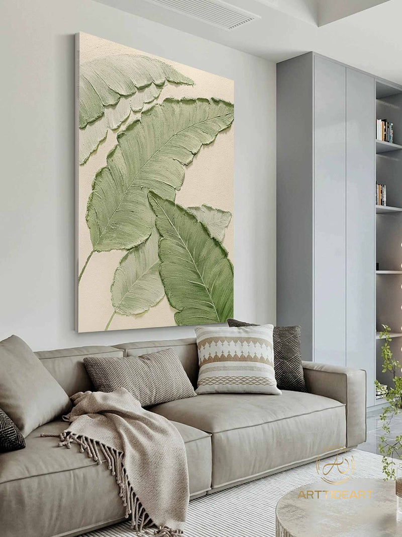 Abstract Large banana leaves wall art painting Tropical Banana Leaf painting Palm Tree painting Hand Painted Thick Texture Modern Wall Art