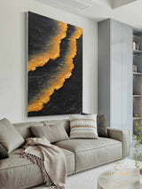 Wabi-Sabi Wall Art Large Ocean Waves Abstract Painting Black Orange Painting Heavy Texture Painting Hand-painted Abstract Art