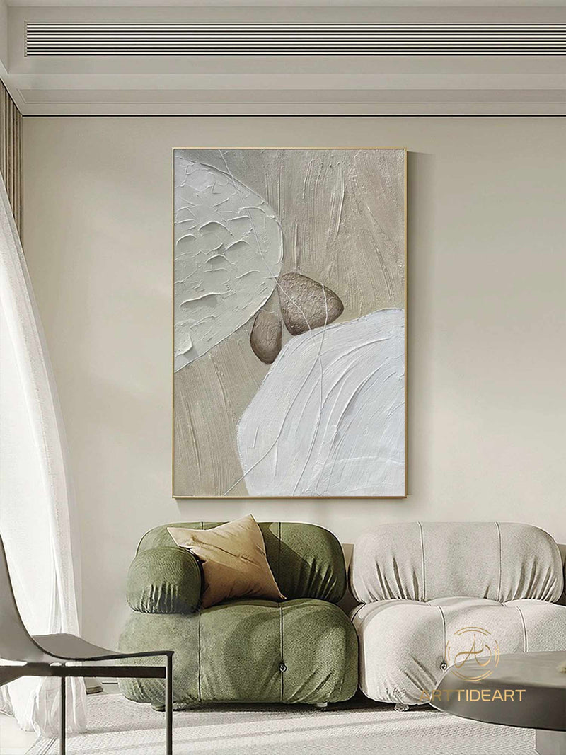 White and Beige Minimalist Wall Art Wabi Sabi Wall Art Oversize Minimalist Painting on Canvas Neutral Textured Painting Brown Wall Decor