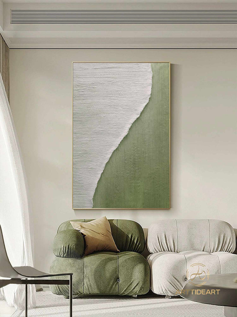 Green 3D texture painting Nordic green and white abstract walls green and white modern living room abstract painting minimalist art