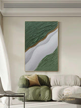 3D Ocean Wave Green Texture Oil Painting Wabi-Sabi Art Abstract Art Living Room Decor Hand-painted Modern Abstract Original Canvas painting