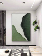 3D Green Texture Painting, Large Nordic Green White abstract wall Art, Green White painting, Modern living room abstract painting