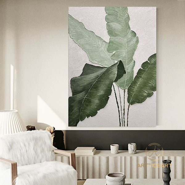 Original large canvas wall art leaves,green painting,large wall art,tropical art,green wall art,textured art,plant wall pictures