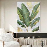 Large 3D Green abstract leaf painting,Gold texture painting, Original Green Banana Leave Oil Painting,Plant Art,Modern Living Room Decor