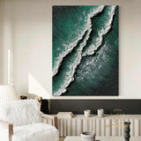 Green Ocean Oil painting Canvas Neutral Tone Wave Art Texture Wall Art Wabi-Sabi Wall Art Fashion Room Living Room Painting Decor