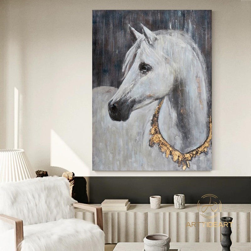 Horse painting,Horse art,Oversize Horse Painting,Original white horse large painting, Hand Made Wall Art ,Oil Painting,Acrylic painting