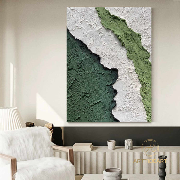 Green White Plaster Texture Painting 3D Textured Canvas Art Green Minimalist Art Green Canvas Wall Art White Wall Art Green Wall Decor