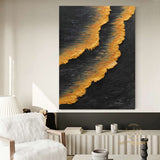 Wabi-Sabi Wall Art Large Ocean Waves Abstract Painting Black Orange Painting Heavy Texture Painting Hand-painted Abstract Art