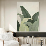 Large green leaves wall art, floater frame botanical artwork, banana leaf canvas print, Original Abstract Banana Leaves Wall Art Painting, living room artwork