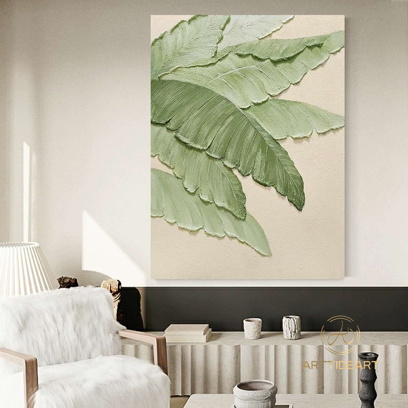 Abstract Large banana leaves wall art painting Tropical Banana Leaf painting Palm Tree painting Hand Painted Thick Texture Modern Wall Art