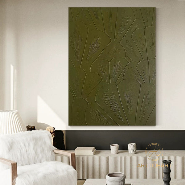 Large Green Texture Painting Green Abstract Line Art Green Minimalist Painting On Canvas Wabi Sabi Wall Art Neutral Green Texture Wall Art