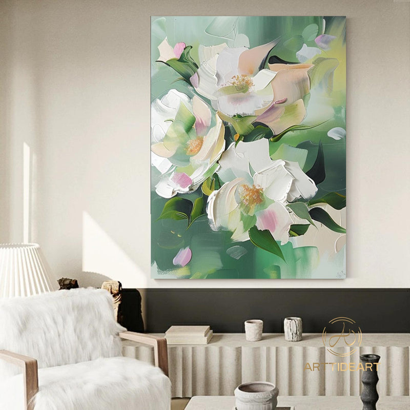 Original Floral Abstract Oil Painting 3D Textured Wall Art Colorful Modern Canvas Art Large Customizable Flower Painting Living Room Decor