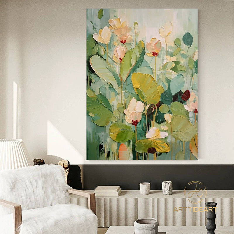 Abstract Flower Oil Painting On Canvas,Large Wall Art,Original Colorful Floral Landscape Painting,Custom Painting,Modern Wall Art Home Decor