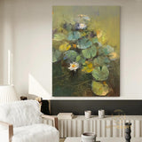 Lotus Flower Paintings On Canvas Large Green oil painting Water Lilies Oil Painting Lotus Oil Painting Wall Decor Gift Texture painting