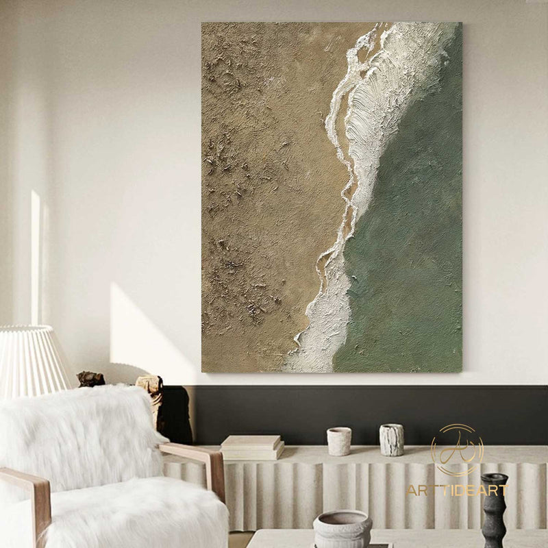 3D Ocean Wave Green Texture Oil Painting Wabi-Sabi Art Abstract Art Living Room Decor Hand-painted Modern Abstract Original Canvas painting