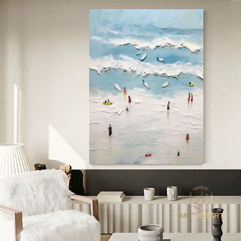 The Beach Joys Wall Art Hand Painted Extra Large Heavy Textured Painting Knife Palette Beach Painting Abstract Sea Wall Art Contemporary Art