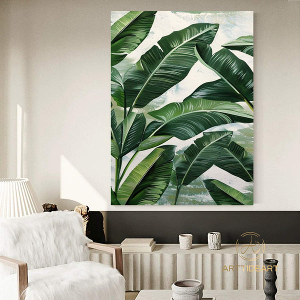 Original Abstract Banana Leaves Wall Art Painting Tropical Banana Leaf Painting Palm Painting Hand Painted Thick Texture Modern Wall Art