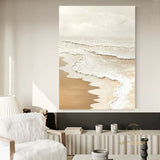 Beach Ocean Waves Abstract Painting Wabi Sabi Wall Art 3D Beige Minimalist Painting Ocean Wave Painting on Canvas Textured Wall Art