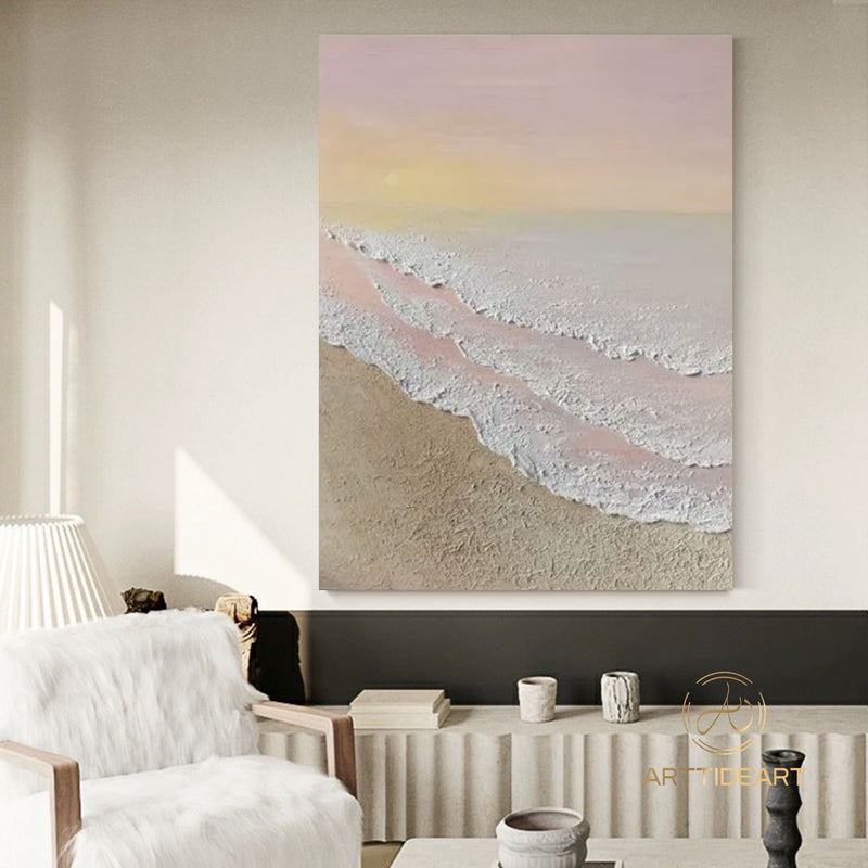 Original Ocean Wave Oil Painting on Canvas, Large Wall Art, Abstract Sea Landscape Painting Beach Decor, Boho Wall Decor Living Room Art