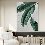 Tropical Green Leaves, 100% Handmade, Tropical Botanical, Leaf, Textured Painting, Acrylic Abstract Oil Painting, Wall Decor Living Room