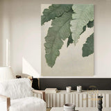 Large Nordic Green Beige abstract wall Green 3D texture painting abstract leaf painting modern living room abstract painting Minimalist Art