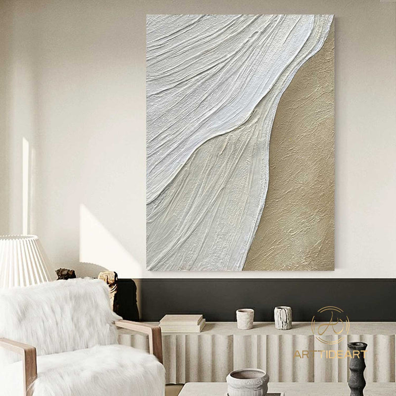 3D Textured Wall Art Ocean Waves Painting on Canvas Wabi-Sabi Wall Art Earth Tone Waves Art Living Room Painting Neutral Wall Art