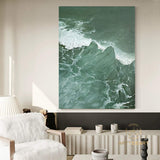 Large Textured Beach Acrylic Painting Framed Emerald Green Canvas Painting Abstract Ocean Wave Art Coastal Wall Art Beach Pastel Room Decor