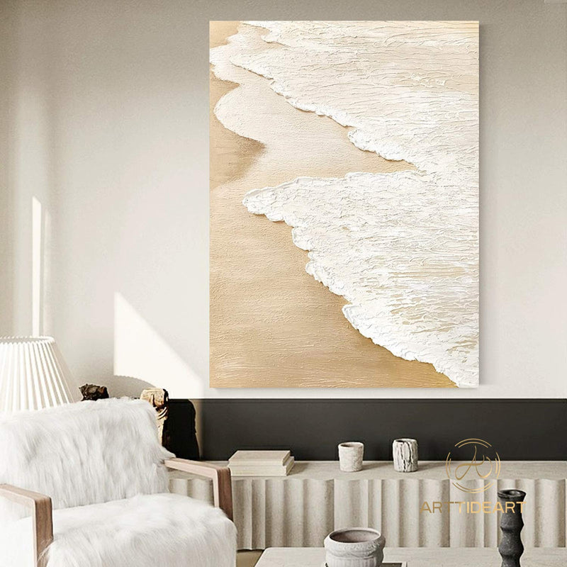 3D Earth Tone Sand Painting, Original Ocean Painting on Canvas, Beach Painting Textured Wall Art Living Room Painting, Wabi-sabi Wall art