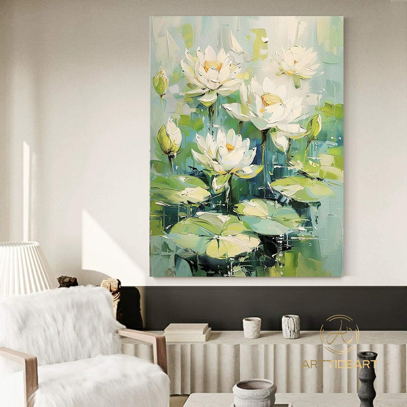 White Lotus Painting on Canvas Lotus Painting Original Abstract Painting Landscape Painting Impression Art Contemporary Art