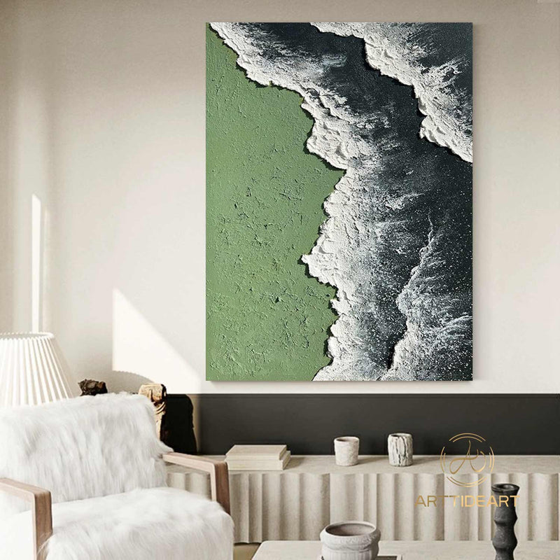 Original Ocean Wave Oil Painting On Canvas Abstract Texture Green Ocean Wave Painting Sea Wall Art Personalized Gifts Room Decor