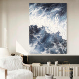 Large abstract ocean painting blue marine landscape painting ocean acrylic painting canvas painting for bedroom abstract wall art white art