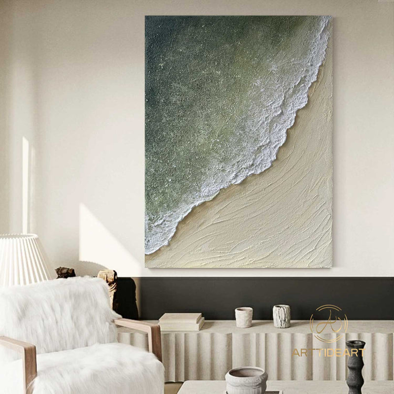 Original Sea Abstract Oil Painting,White Waves Texture Painting,Large Sky And Sea Painting,Large Ocean Canvas Painting,Living Room Art