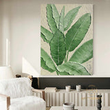 3D Minimalist Wabi Sabi Green Leaves Painting on Canvas Modern Minimalist Textured Wall Art Neutral Home Decor Large Living Room