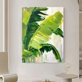 Modern Banana Leaf Canvas Oil Painting, 100% hand-painted custom artwork, landscape botanical paintings, living room wall decor fashionable