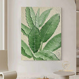 3D Minimalist Wabi Sabi Green Leaves Painting on Canvas Modern Minimalist Textured Wall Art Neutral Home Decor Large Living Room