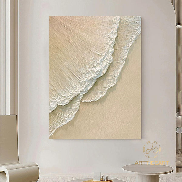 3D Minimalist Ocean Painting on Canvas Ocean Waves Abstract Painting Textured Wall Art Earth Tone Abstract Art Abstract Minimalist Painting