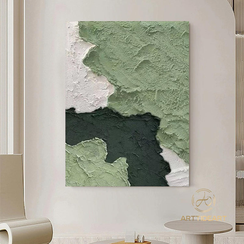 Green 3D Textured Painting 3D Minimalist painting Large White Abstract Painting White Minimalist Painting Modern abstract painting