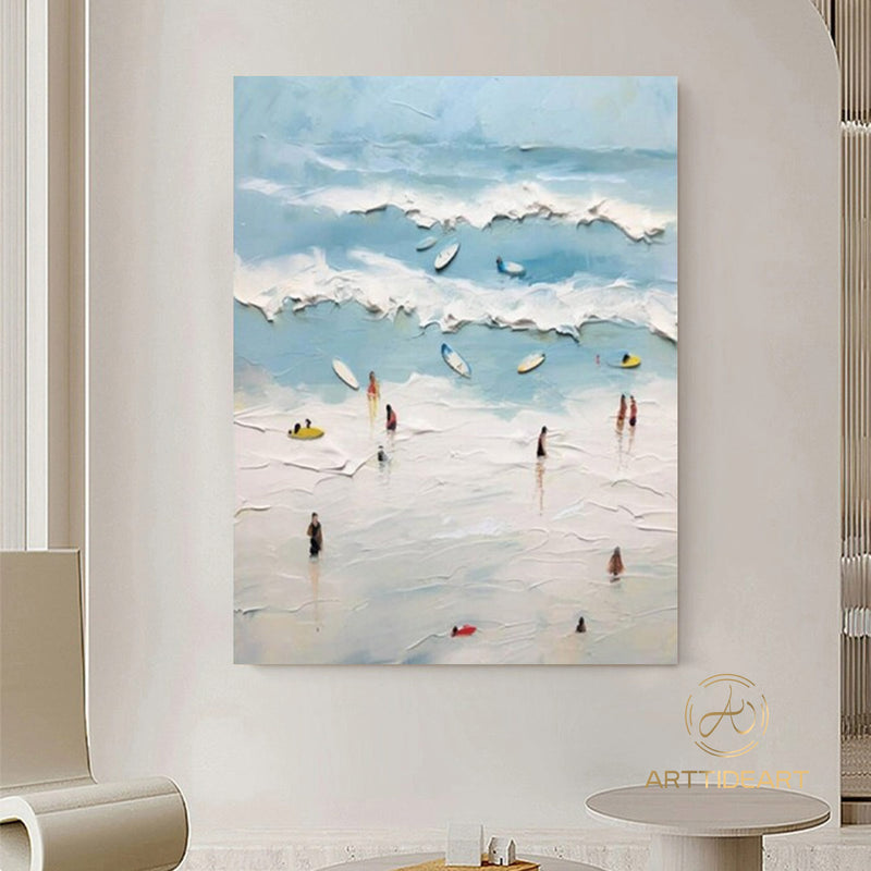 The Beach Joys Wall Art Hand Painted Extra Large Heavy Textured Painting Knife Palette Beach Painting Abstract Sea Wall Art Contemporary Art