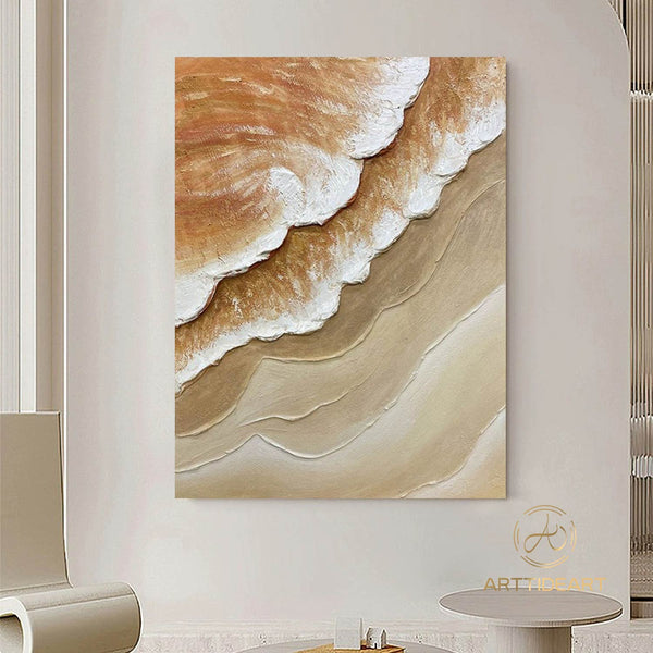 3D Minimalist Ocean Waves Art Painting Beige Texture Wall Art Heavy Texture Painting Wabi-Sabi Wall Art Neutral Wall Art Texture Wall Art