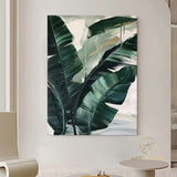 Modern Banana Leaf Canvas Oil Painting, 100% hand-painted custom artwork, landscape botanical paintings, living room wall decor fashionable