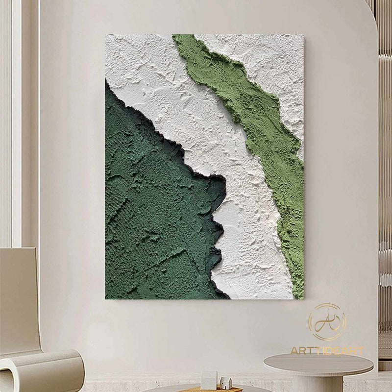 Green White Plaster Texture Painting 3D Textured Canvas Art Green Minimalist Art Green Canvas Wall Art White Wall Art Green Wall Decor