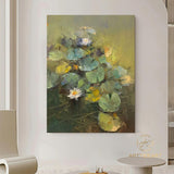 Lotus Flower Paintings On Canvas Large Green oil painting Water Lilies Oil Painting Lotus Oil Painting Wall Decor Gift Texture painting