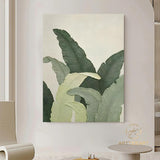 Large green leaves wall art, floater frame botanical artwork, banana leaf canvas print, Original Abstract Banana Leaves Wall Art Painting, living room artwork