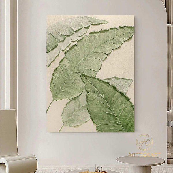 Abstract Large banana leaves wall art painting Tropical Banana Leaf painting Palm Tree painting Hand Painted Thick Texture Modern Wall Art